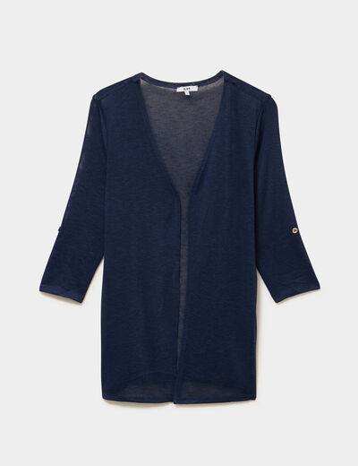 Gilet fin mi long manches 3/4 bleu marine femme