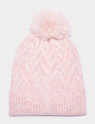 Bonnet &agrave; pompon rose fille