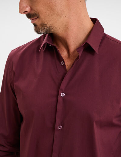 Chemise effet stretch manches longues violet foncé homme