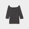 T-shirt cintr&eacute; col bardot manches 3/4 gris fonc&eacute; femme