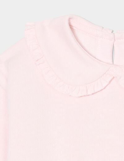 Sweat col claudine à volants rose clair bébé fille