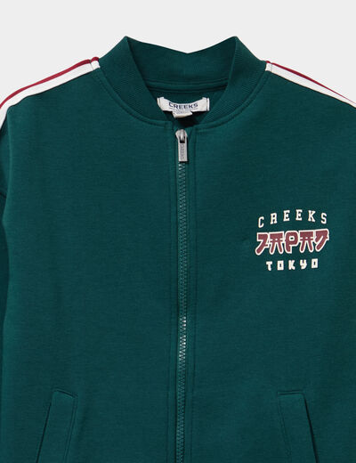 Sweat zippé col teddy manches longues vert foncé garçon