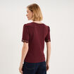 T-shirt c&ocirc;tel&eacute; avec dentelle et boutons violet fonc&eacute; femme