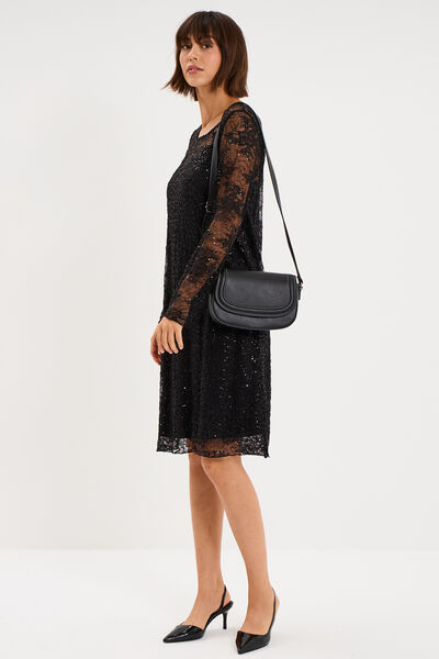 Robe dentelle et sequins doubl&eacute;e noir femme