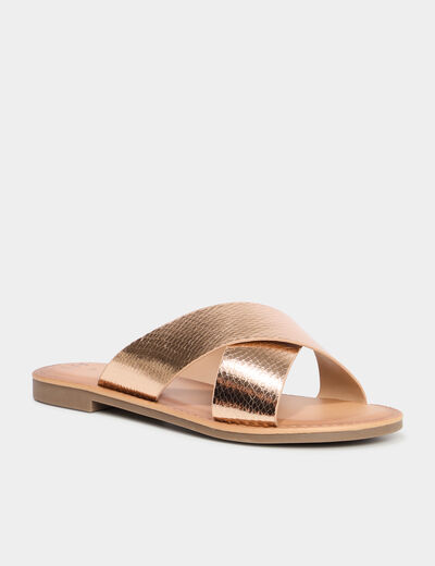 Mules brides larges crois&eacute;es rose champagne femme