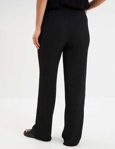 Pantalon effet gaufré taille élastiquée noir femme