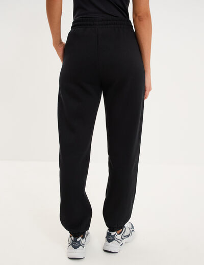 Pantalon jogging droit molleton noir femme