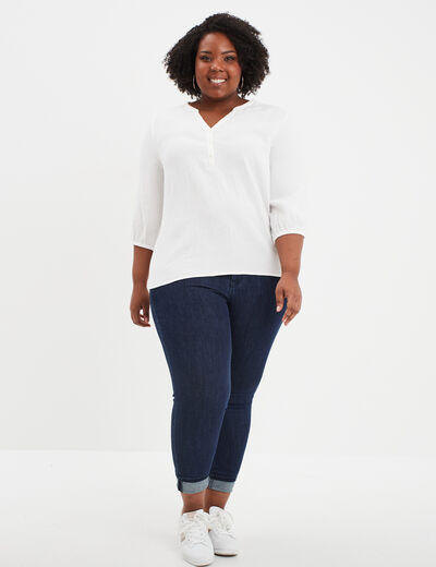 Blouse manches 3/4 gaze de coton blanc femme grande taille