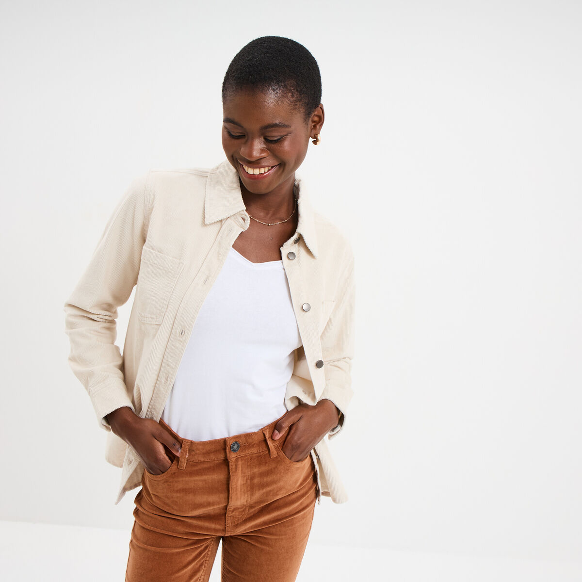 Chemise effet velours manches longues sable femme La Halle