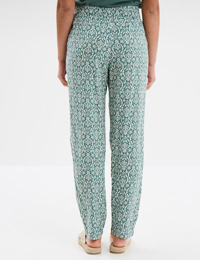 Pantalon fluide ceinture élastiquée vert turquoise femme
