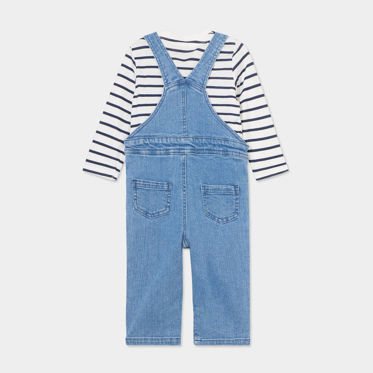 Ensemble 3 pi&egrave;ces salopette jean Creeks bleu marine b&eacute;b&eacute; gar&ccedil;on