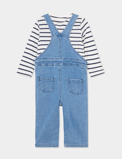 Ensemble 3 pièces salopette jean Creeks bleu marine bébé garçon