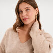 Pull droit sequins col V manches longues beige femme grande taille