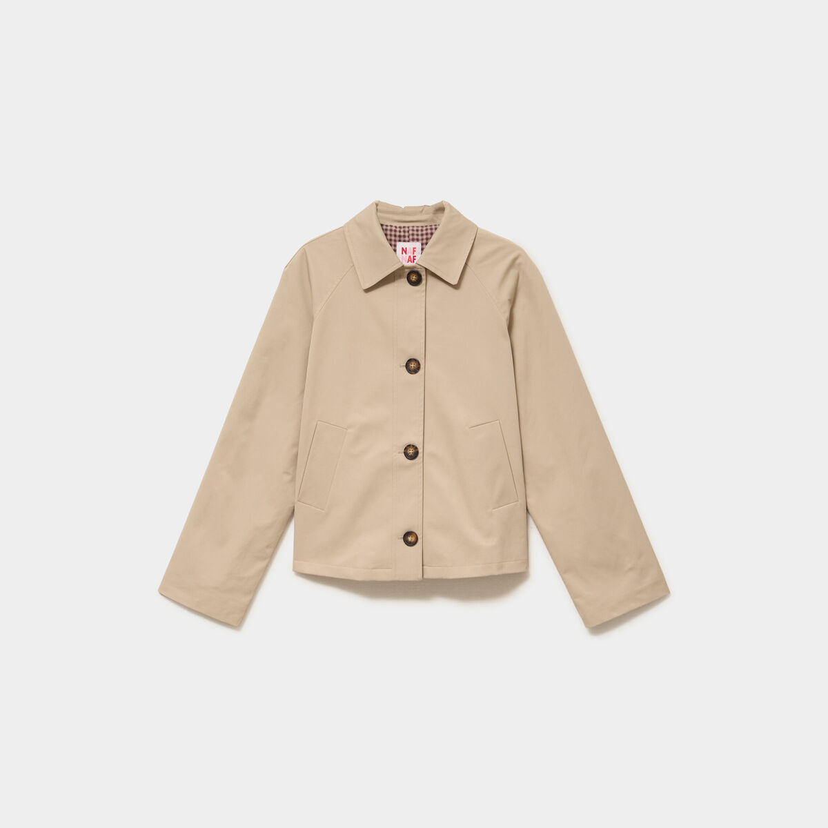 Trench court boutonn&eacute; beige femme
