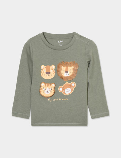 T-shirt manches longues en coton vert kaki bébé garçon