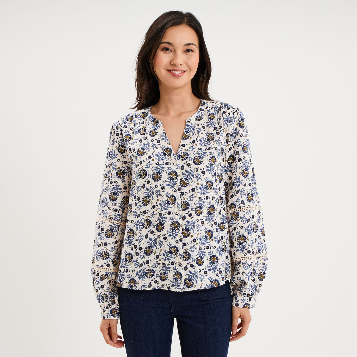 Blouse manches ballons coton ecru femme