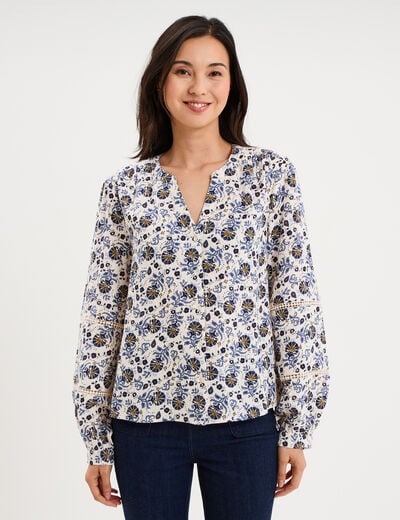 Blouse manches ballons coton ecru femme