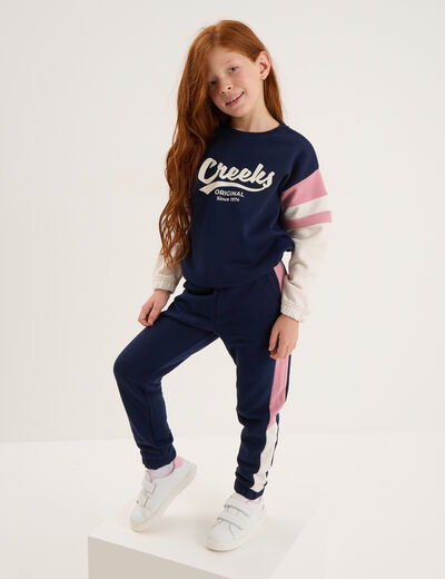 Ensemble jogging sweat et pantalon coton bleu marine fille