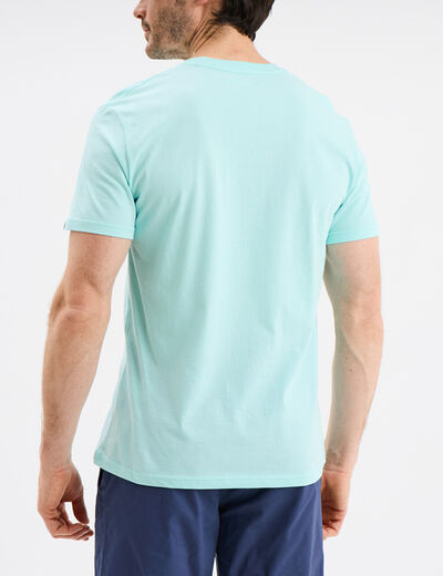 T-shirt col rond manches courtes coton bleu turquoise homme