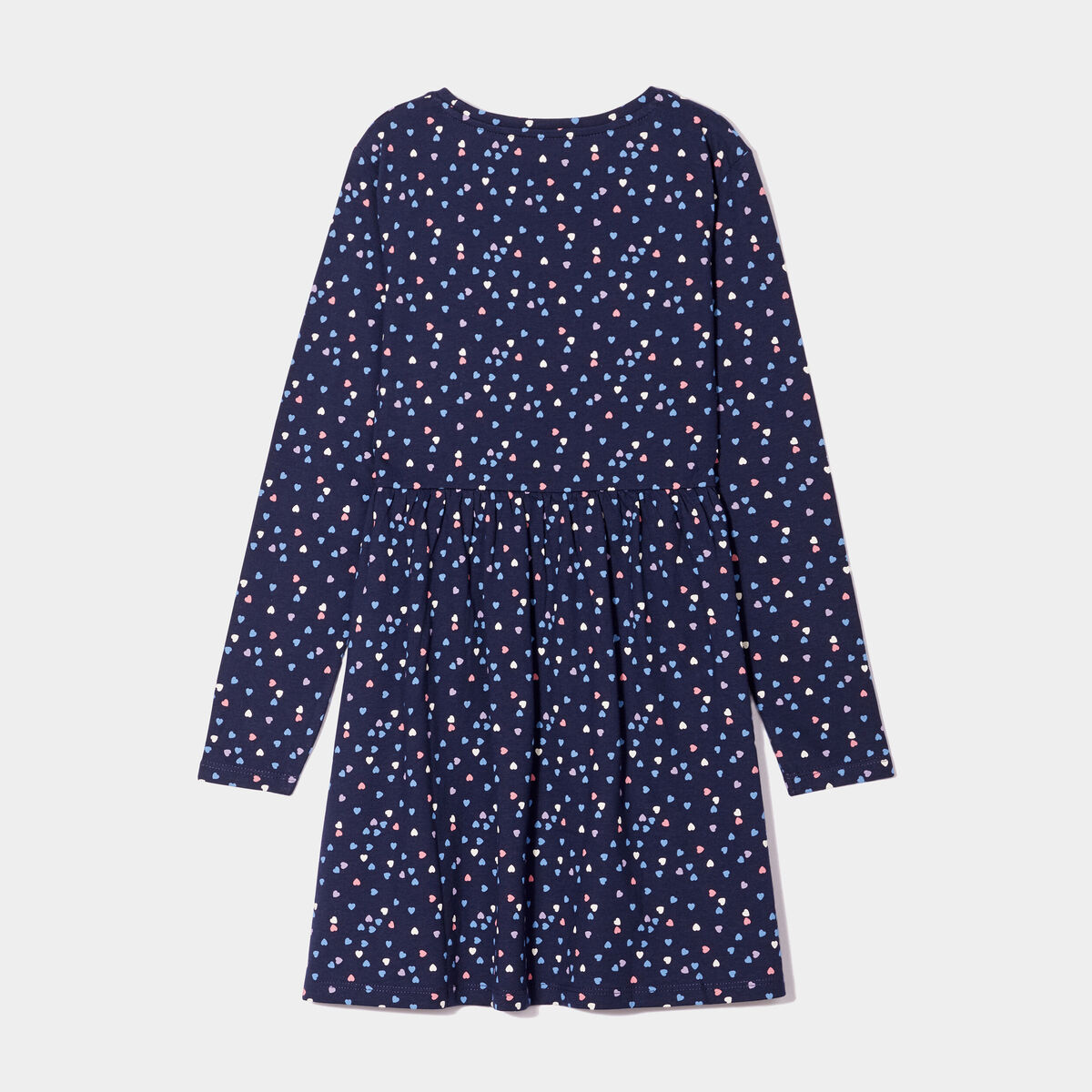 Robe trapèze manches longues coton bleu marine fille