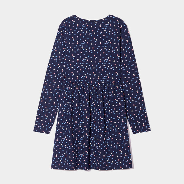 Robe trapèze manches longues coton bleu marine fille