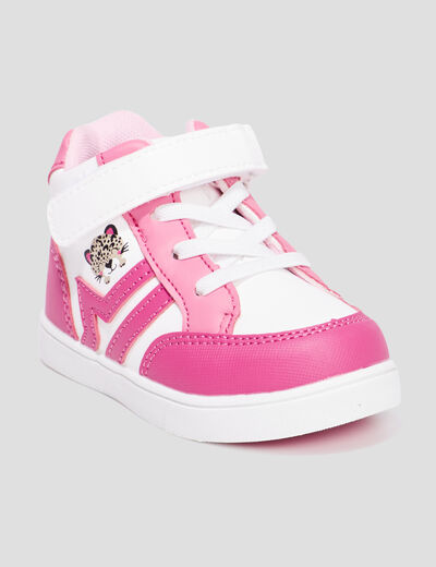 Baskets montantes à scratchs Kicone rose bébé fille
