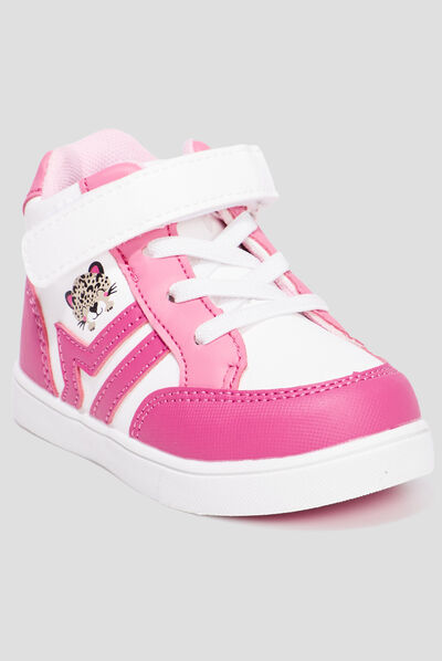 Baskets montantes à scratchs Kicone rose bébé fille