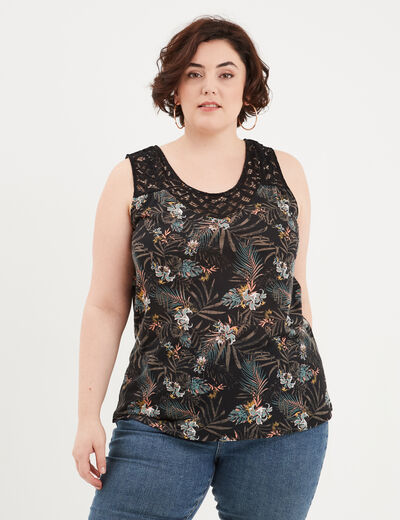 Débardeur col rond en dentelle noir femme grande taille