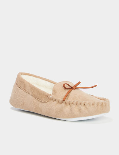 Chaussons mocassins fourrés camel femme