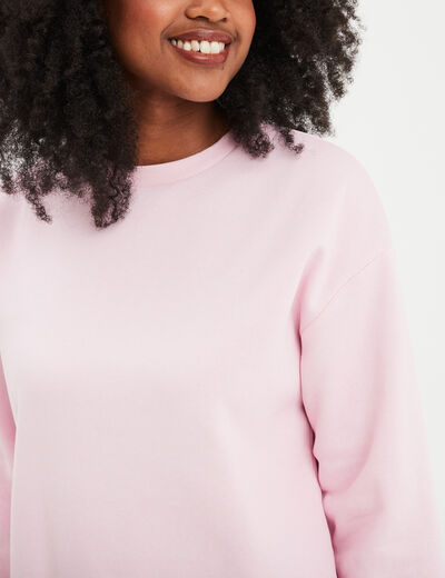 Sweat col rond manches longues rose femme