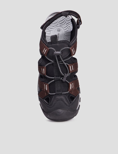 Sandales à scratch et lacets élastiqués marron homme