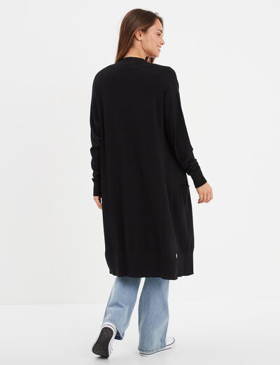 Gilet long droit avec poches noir femme