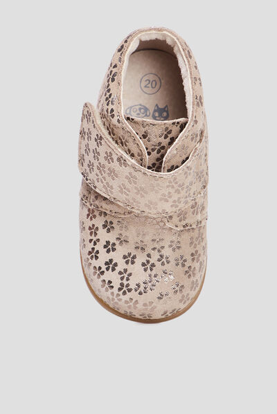Bottillons à scratchs en cuir marron bébé fille