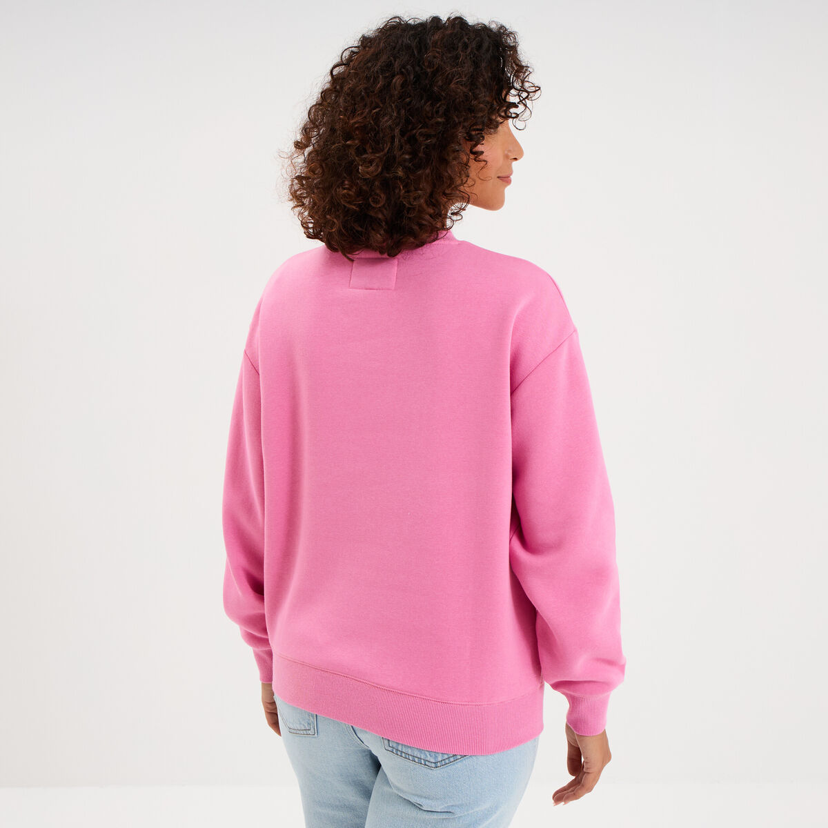 Sweat molleton col rond manches longues rose vif femme