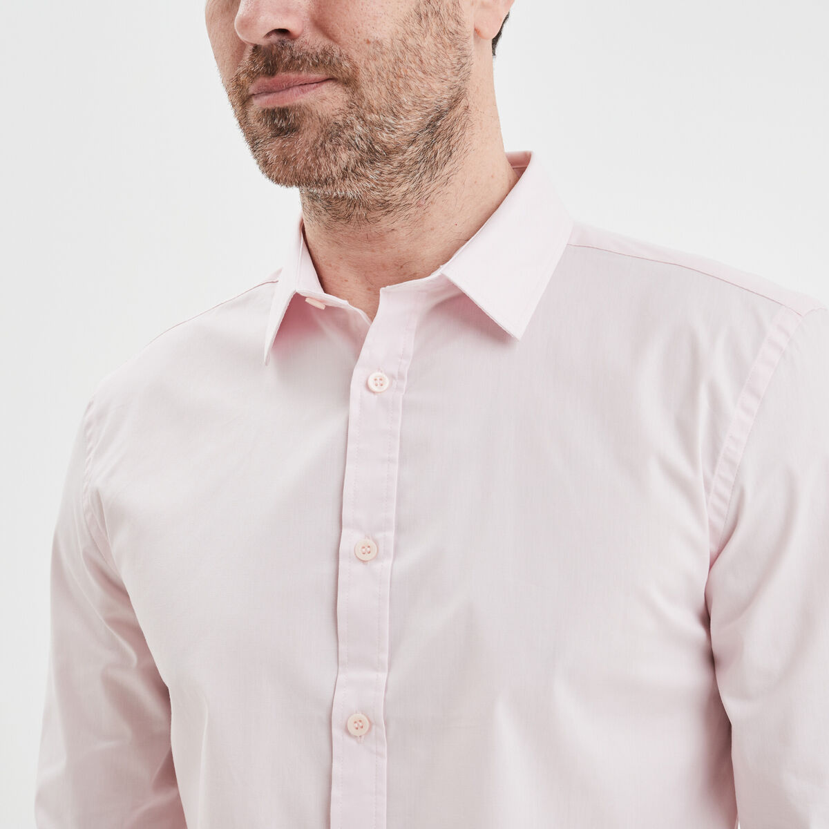 Chemise stretch manches longues rose clair homme