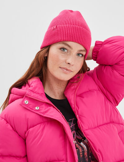 Bonnet tricoté avec bord à revers Creeks rose fushia femme