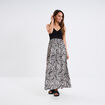 Robe longue col en V haut effet crochet ecru femme
