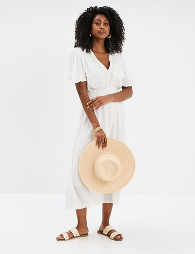 Robe empire manches papillons col en V blanc femme