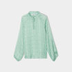 Blouse col froncé à cordons et volants vert femme