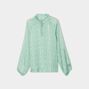 blouse col fronce a cordons et volants vert femme Blouse col froncé à cordons et volants vert femme