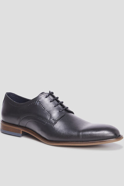 Derbies &agrave; lacets en cuir lisse noir homme