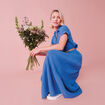 Jupe longue gaze de coton ceinturée bleu foncé femme