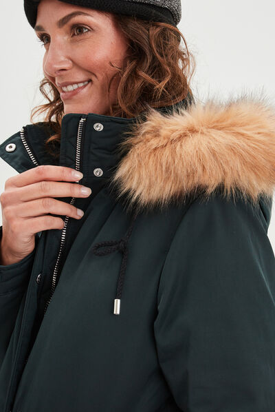 Parka avec capuche fourrure vert foncé femme