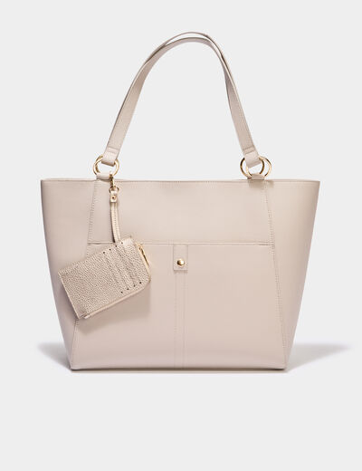 Sac cabas avec porte-cartes ivoire femme
