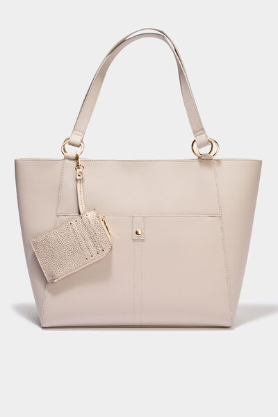 Sac cabas avec porte-cartes ivoire femme