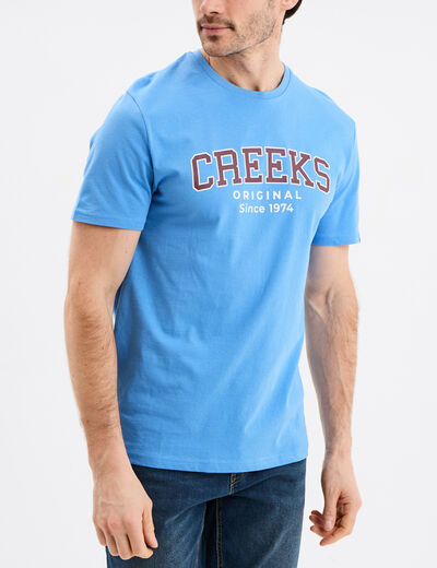 T-shirt col rond manches courtes coton bleu homme