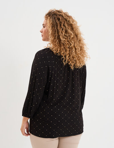 Blouse col en V manches 3/4 noir femme grande taille