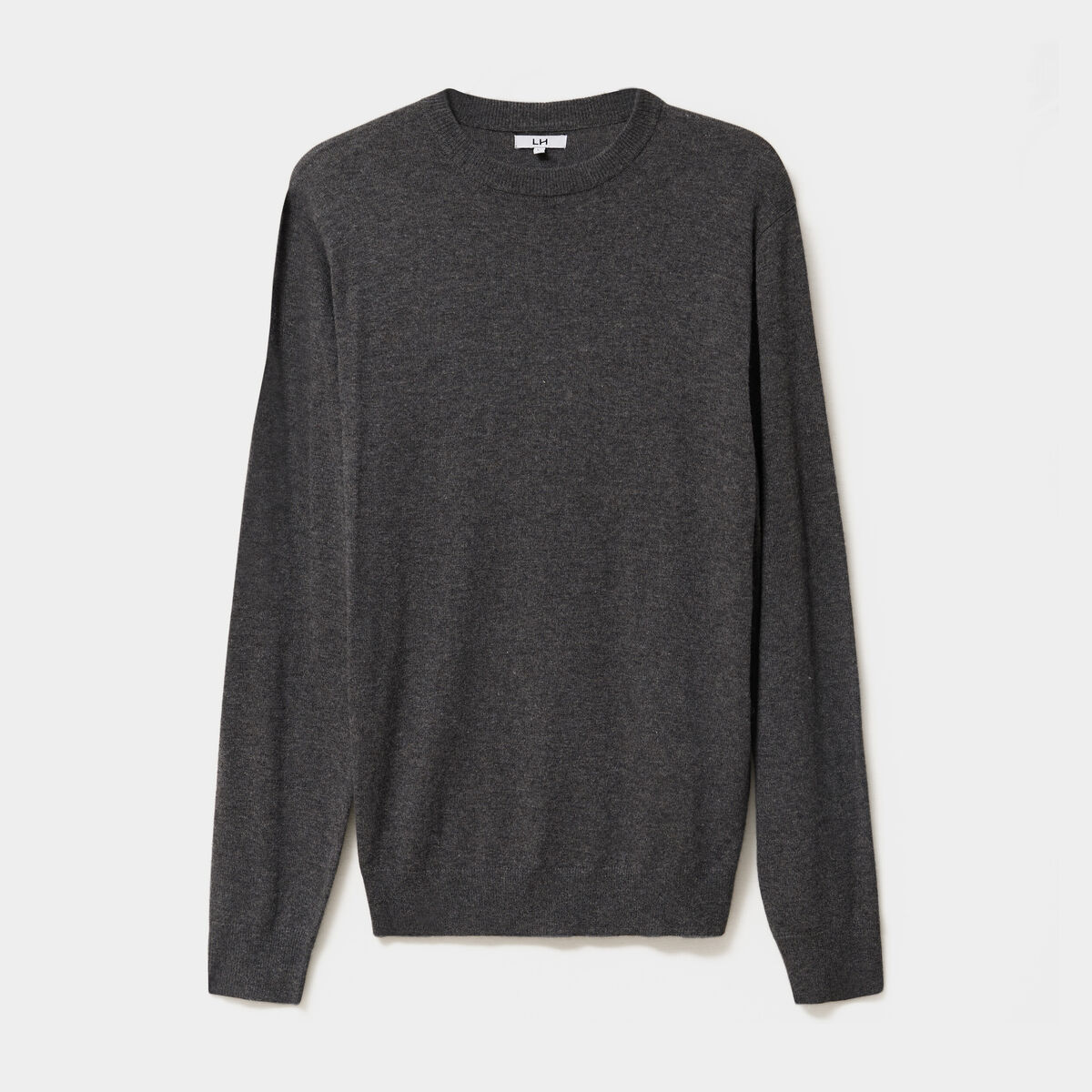 Pull col rond manches longues gris fonc&eacute; homme