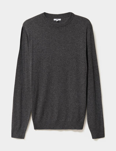 Pull col rond manches longues gris fonc&eacute; homme
