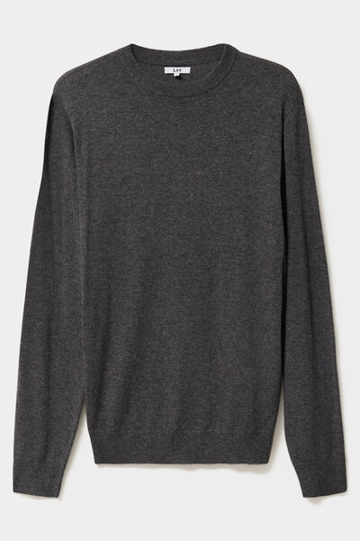 Pull col rond manches longues gris fonc&eacute; homme